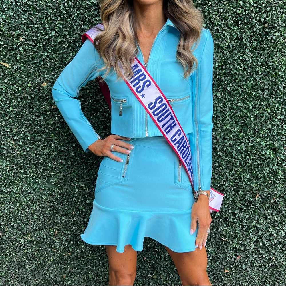 Bright Blue Jacket and Skirt Set